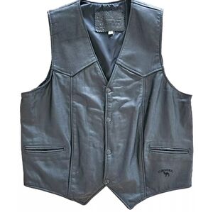 VTG Branded Garments SZ L Black Camel Cigarettes Leather Biker Western Vest USA
